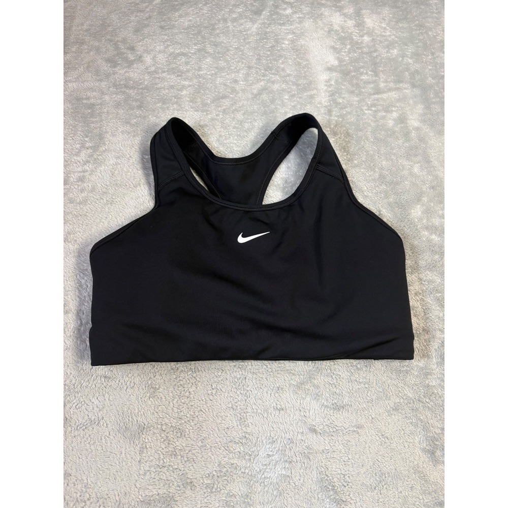 Nike Dri-FIT Racerback Sports Bra Black Swoosh Activewear Size L